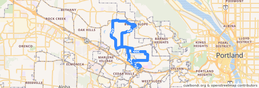 Mapa del recorrido Bus 50: Sunset Transit Center => Sunset Transit Center (Evening Loop) de la línea  en Washington County.