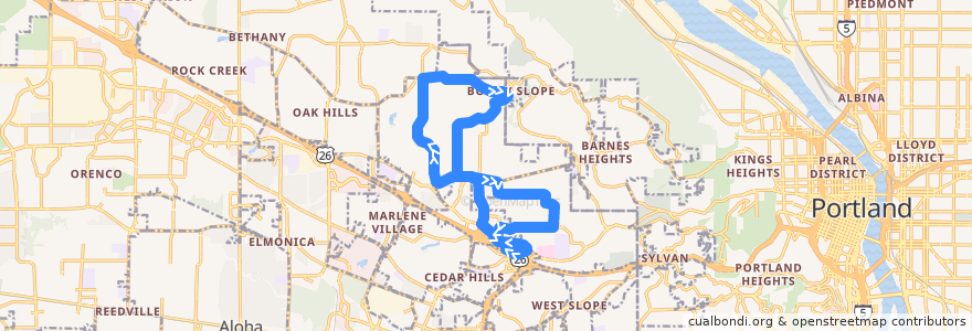 Mapa del recorrido Bus 50: Sunset Transit Center => Sunset Transit Center (Morning Loop) de la línea  en Washington County.