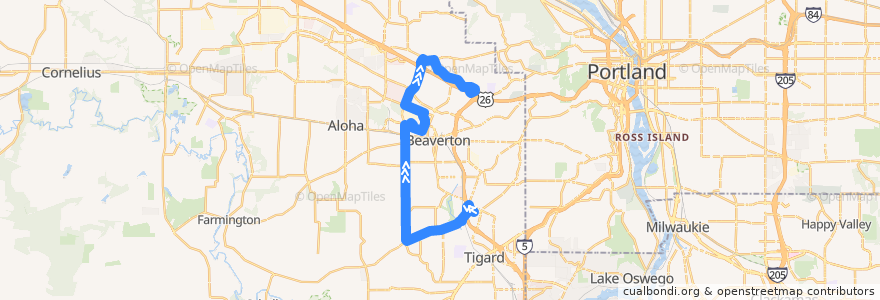 Mapa del recorrido Bus 62: Washington Square Transit Center => Sunset Transit Center de la línea  en Beaverton.