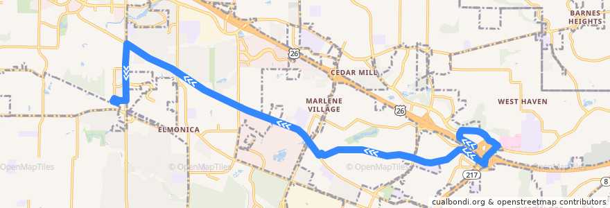 Mapa del recorrido Bus 59: Sunset Transit Center => Willow Creek Transit Center de la línea  en Beaverton.