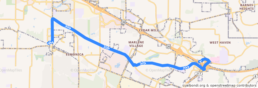 Mapa del recorrido Bus 59: Willow Creek Transit Center => Sunset Transit Center de la línea  en Beaverton.