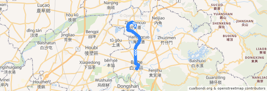 Mapa del recorrido 黃15(正線_返程) de la línea  en 바이허 구.