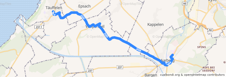 Mapa del recorrido Bus 30.366: Täuffelen => Aarberg (ohne Epsach Dorf) de la línea  en Verwaltungskreis Seeland.