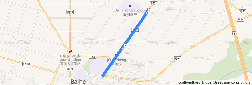 Mapa del recorrido 黃10(延駛白河國中_返程) de la línea  en Baihe District.