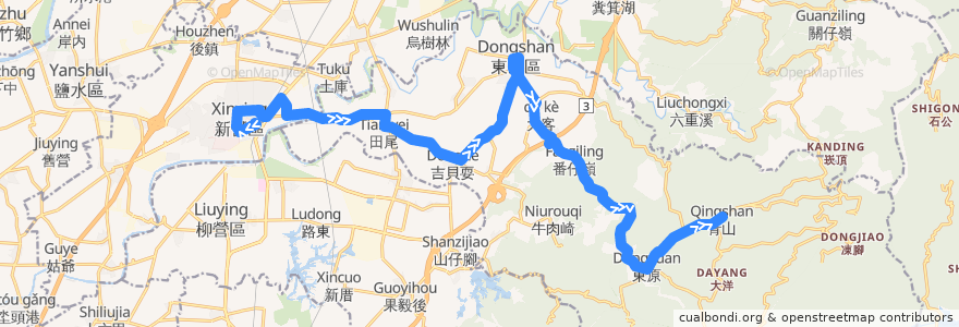 Mapa del recorrido 黃7(正線_往程) de la línea  en 東山區.