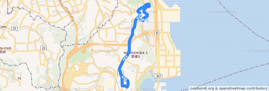 Mapa del recorrido 横浜市バス/京急バス 94系統 富岡バスターミナル-金沢区総合庁舎前 de la línea  en 金沢区.