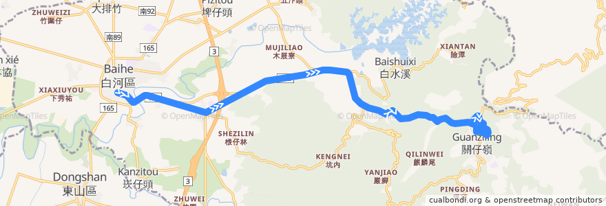 Mapa del recorrido 黃12(正線_往程) de la línea  en 白河区.