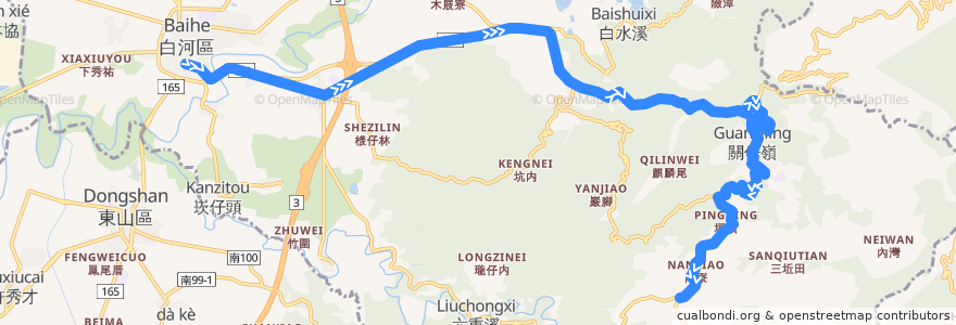 Mapa del recorrido 黃13(正線_往程) de la línea  en 白河區.