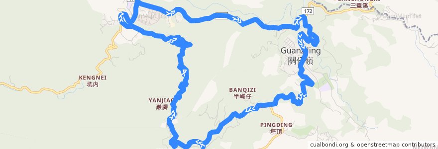 Mapa del recorrido 黃12-2(關子嶺假日公車) de la línea  en 白河區.