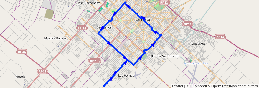 Mapa del recorrido 41 de la línea 506 en Partido de La Plata.