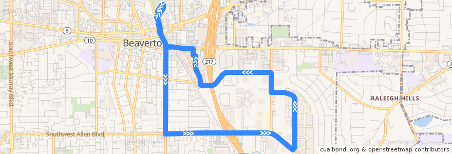 Mapa del recorrido Bus 53: Beaverton Transit Center => Beaverton Transit Center (Evening Loop) de la línea  en Beaverton.