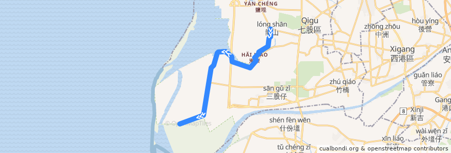 Mapa del recorrido 99安平台江線(賞鳥季路線_往程) de la línea  en Qigu District.