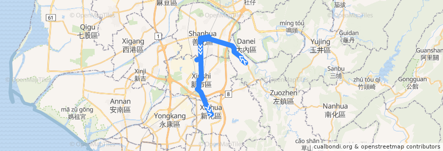 Mapa del recorrido 綠2(正線_返程) de la línea  en Tainan.