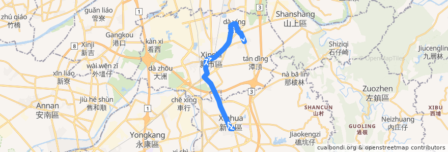 Mapa del recorrido 綠7(往程) de la línea  en Tainan.