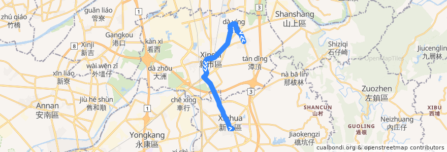 Mapa del recorrido 綠7(返程) de la línea  en Tainan.