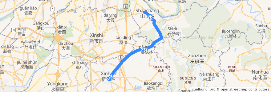 Mapa del recorrido 綠10(正線_往程) de la línea  en Tainan.