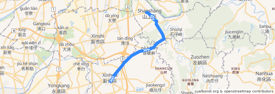 Mapa del recorrido 綠10(正線_往程) de la línea  en 臺南市.