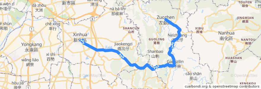 Mapa del recorrido 綠13(往程) de la línea  en Tainan.