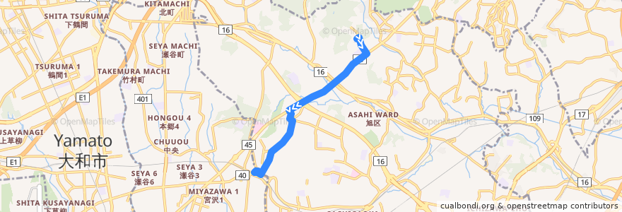 Mapa del recorrido 相鉄バス 旭34系統(よこはま動物園→三ツ境駅) de la línea  en 旭区.