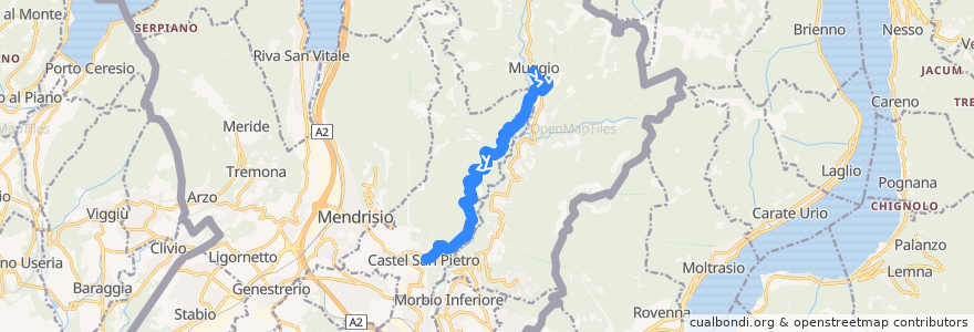 Mapa del recorrido Linea 521: Castel San Pietro – Casima – Muggio de la línea  en District de Mendrisio.