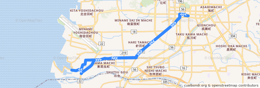 Mapa del recorrido 今出線 de la línea  en Matsuyama.