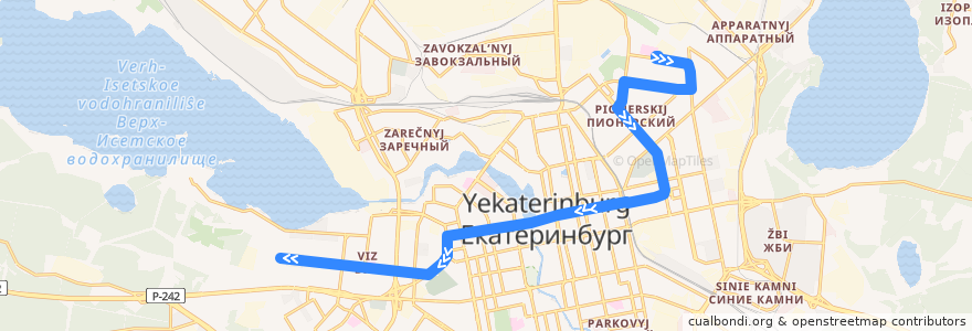 Mapa del recorrido Автобус 28. ГКБ № 7 - Радиотехникум de la línea  en городской округ Екатеринбург.