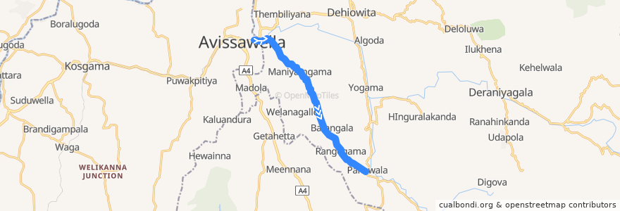 Mapa del recorrido Avissawella - Panawala Road de la línea  en Kegalle District.