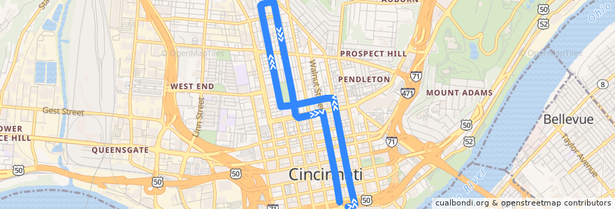 Mapa del recorrido Cincinnati Bell Connector de la línea  en Cincinnati.