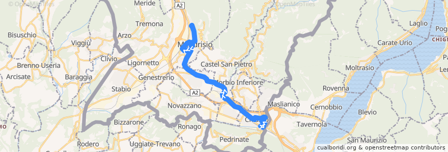 Mapa del recorrido Linea 1: Chiasso – Mendrisio de la línea  en District de Mendrisio.