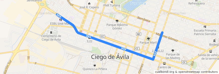 Mapa del recorrido Ómnibus ruta 3 de la línea  en Ciudad de Ciego de Ávila.