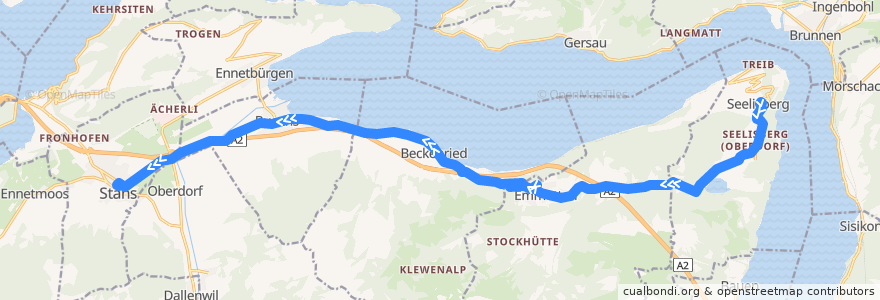 Mapa del recorrido Bus 311: Seelisberg-Buochs Fadenbrücke-Stans de la línea  en Nidwalden.