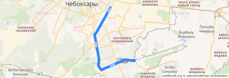 Mapa del recorrido Троллейбус 2: Агрегатный завод — Аэропорт de la línea  en городской округ Чебоксары.