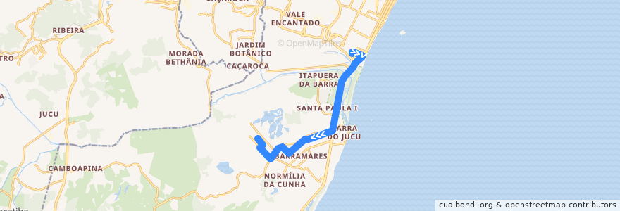Mapa del recorrido 616 Terminal Itaparica / Morada da Barra via Barramares de la línea  en Vila Velha.