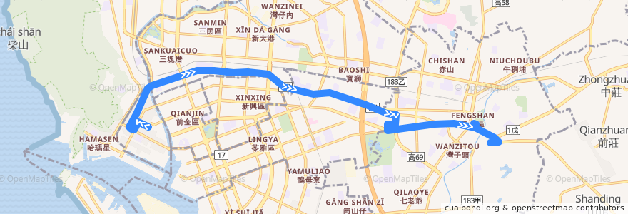 Mapa del recorrido Bus 88: 捷運鹽埕埔站=>黃埔公園 de la línea  en Kaohsiung.