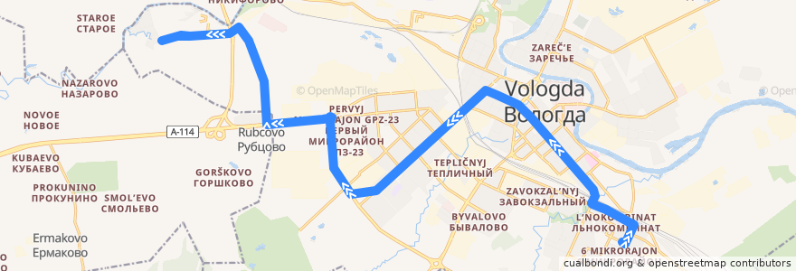 Mapa del recorrido Автобус №12: 6 мкр.- Екимцево de la línea  en городской округ Вологда.