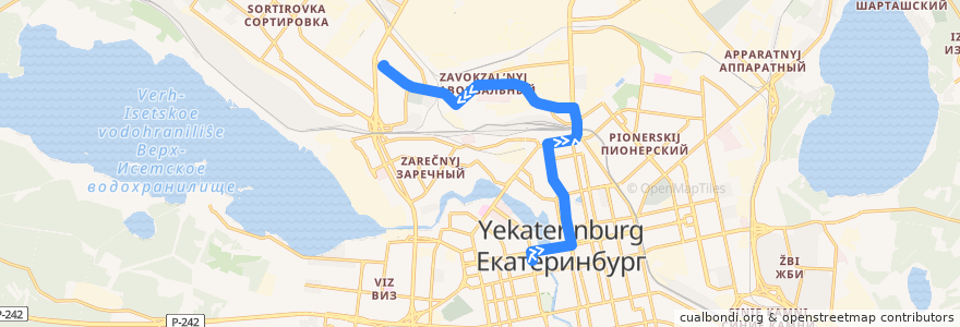 Mapa del recorrido Автобус 20. Станция метро "Площадь 1905 года" - Пехотинцев de la línea  en городской округ Екатеринбург.