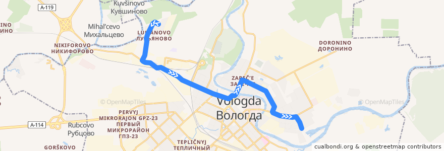 Mapa del recorrido Автобус №8: Лукьяново - Разина de la línea  en городской округ Вологда.