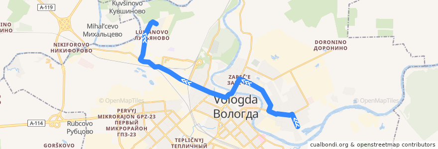 Mapa del recorrido Автобус №8: Разина - Лукьяново de la línea  en городской округ Вологда.