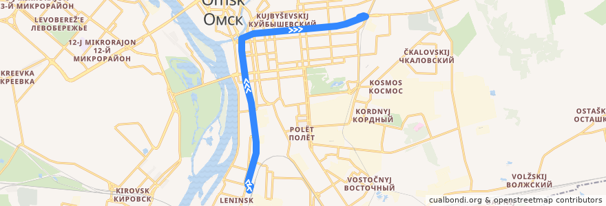 Mapa del recorrido Троллейбус №12 : Железнодорожный вокзал - Завод им. Попова de la línea  en городской округ Омск.