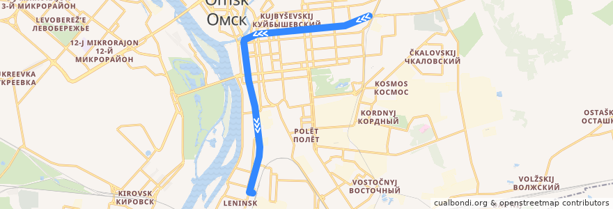 Mapa del recorrido Троллейбус №12 : Завод им. Попова - Железнодорожный вокзал de la línea  en Omsk.