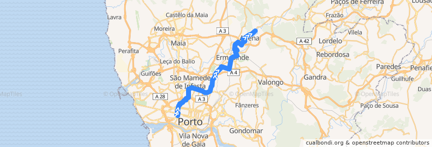 Mapa del recorrido 704: Boavista => Codiceira de la línea  en Porto.