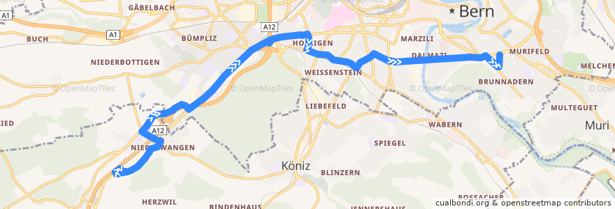 Mapa del recorrido Bus 31: Niederwangen Erle => Brunnadernstrasse de la línea  en Verwaltungskreis Bern-Mittelland.