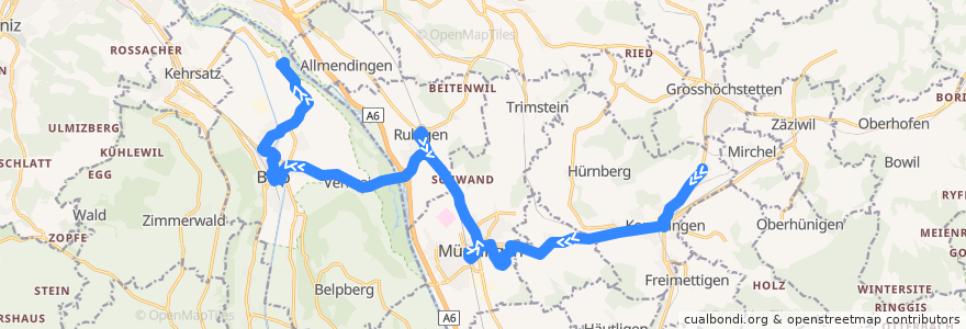 Mapa del recorrido Bus 160: Konolfingen Dorf => Bern Flughafen de la línea  en Verwaltungskreis Bern-Mittelland.