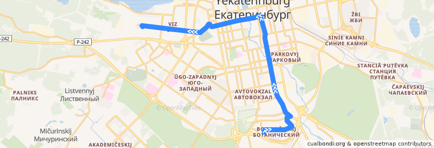 Mapa del recorrido Троллейбус 15. Ботаническая — Улица Крауля de la línea  en городской округ Екатеринбург.