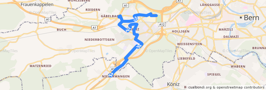 Mapa del recorrido Bus 27: Niederwangen Bahnhof => Weyermannshaus Bad de la línea  en برن.