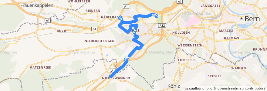 Mapa del recorrido Bus 27: Weyermannshaus Bad => Niederwangen Bahnhof de la línea  en Bern.