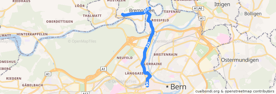 Mapa del recorrido Bus 21: Bern Bahnhof => Bremgarten de la línea  en Verwaltungskreis Bern-Mittelland.