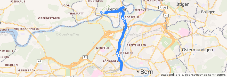 Mapa del recorrido Bus 21: Bremgarten => Bern Bahnhof de la línea  en Verwaltungskreis Bern-Mittelland.