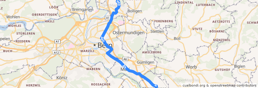 Mapa del recorrido Bus 40: Ittigen, Kappelisacker => Allmendingen, Käserei de la línea  en Verwaltungskreis Bern-Mittelland.