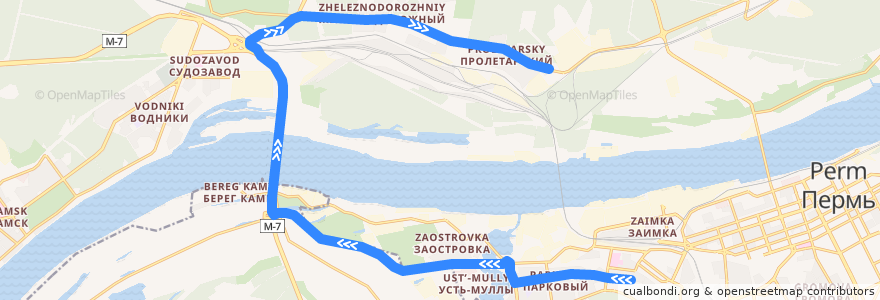 Mapa del recorrido Автобус №12: проспект Парковый – ПЗСП de la línea  en Пермский городской округ.